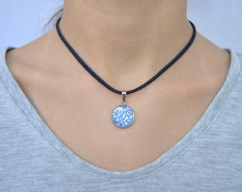 Portuguese Necklace Tile Portugal, suede, Glass Cabochon, Blue Floral Earrings, Gift For Her, Portugal, Nickel and lead free, Anti-allergic