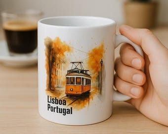 Lisbon; Mug; Tram 28; Portugal; Souvenir; ceramic