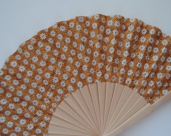 Cork Hand fan, with case, Vegan, Sustainable Fashion, Gift for Her, Cork fabric Made in Portugal