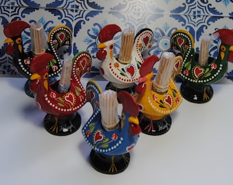 Traditional Barcelos rosster, toothpicks holder, 8 cm, painted by hand, metal, Good Luck Roosters, portugal free shipping with tracking