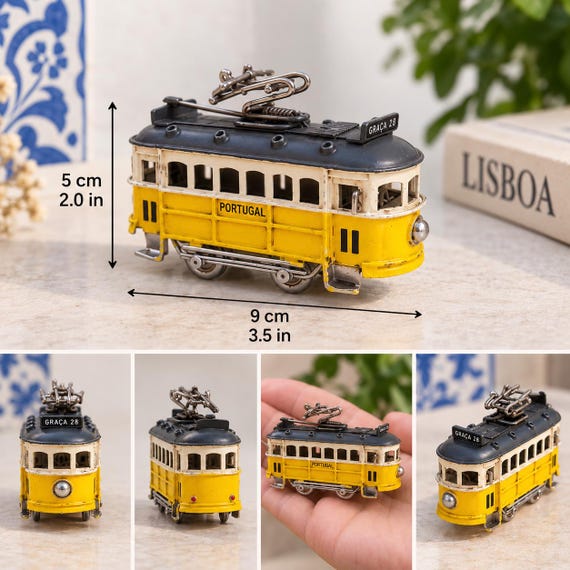 Lisbon Portugal Yellow Tram, vintage,metal, gift, home decor, ornaments