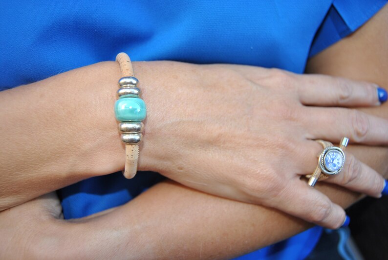 Cork Jewelry Cork Bracelet for Women With Round Colored Etsy