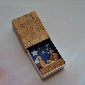 Cork nativity scene, matches box, gift, collection Handmade Christmas Nativity CORK sacred family Jesus Mary Baby decor genuine Portugal