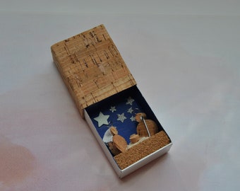 Cork nativity scene, matches box, gift, collection Handmade Christmas Nativity CORK sacred family Jesus Mary Baby decor genuine Portugal
