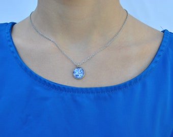 Portuguese Necklace Tile Portugal Tile Earrings, Glass Cabochon, Blue Floral Earrings,, Gift For Her, Nickel and lead free, Anti-allergic