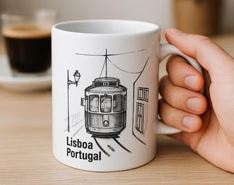 Lisbon; Mug; Tram 28; Portugal; Souvenir; ceramic