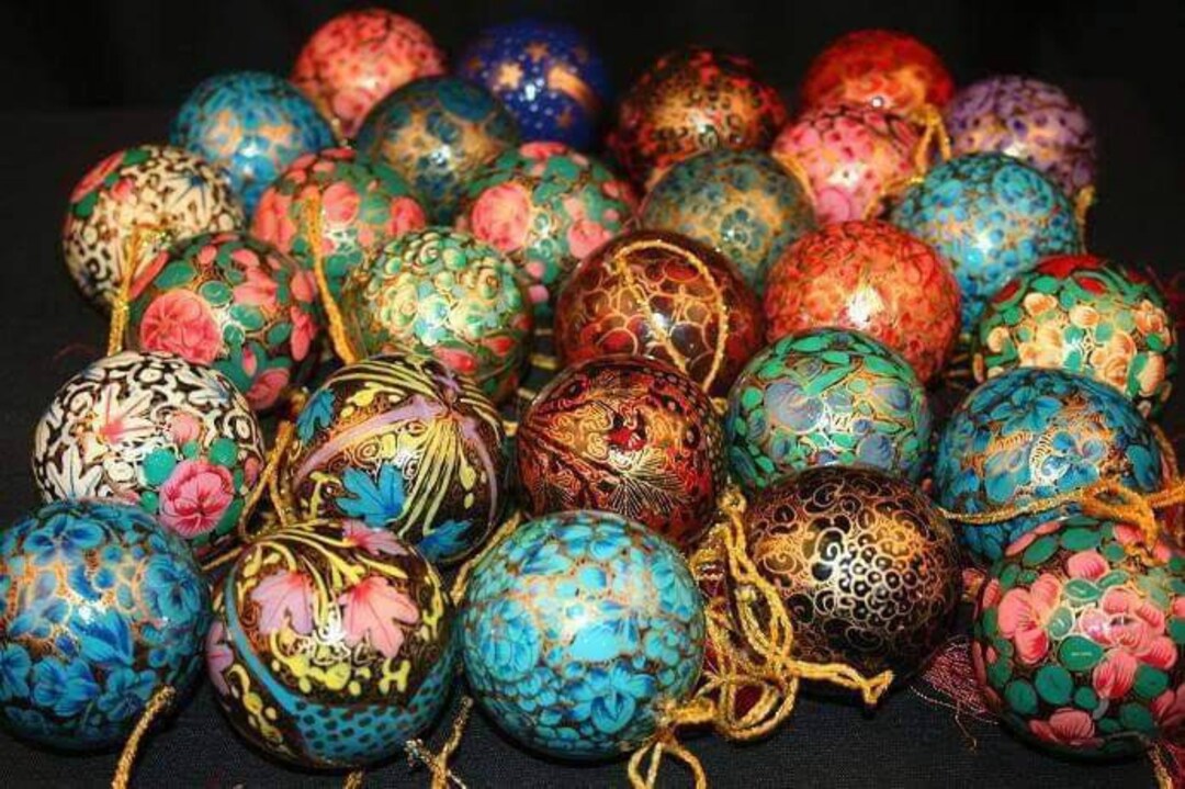paper-mache-christmas-balls-hand-painted-christmas-ornaments-etsy