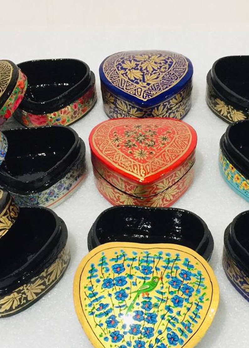 Paper Mache Box Heart Shape Paper Mache Box Hand Painted Etsy