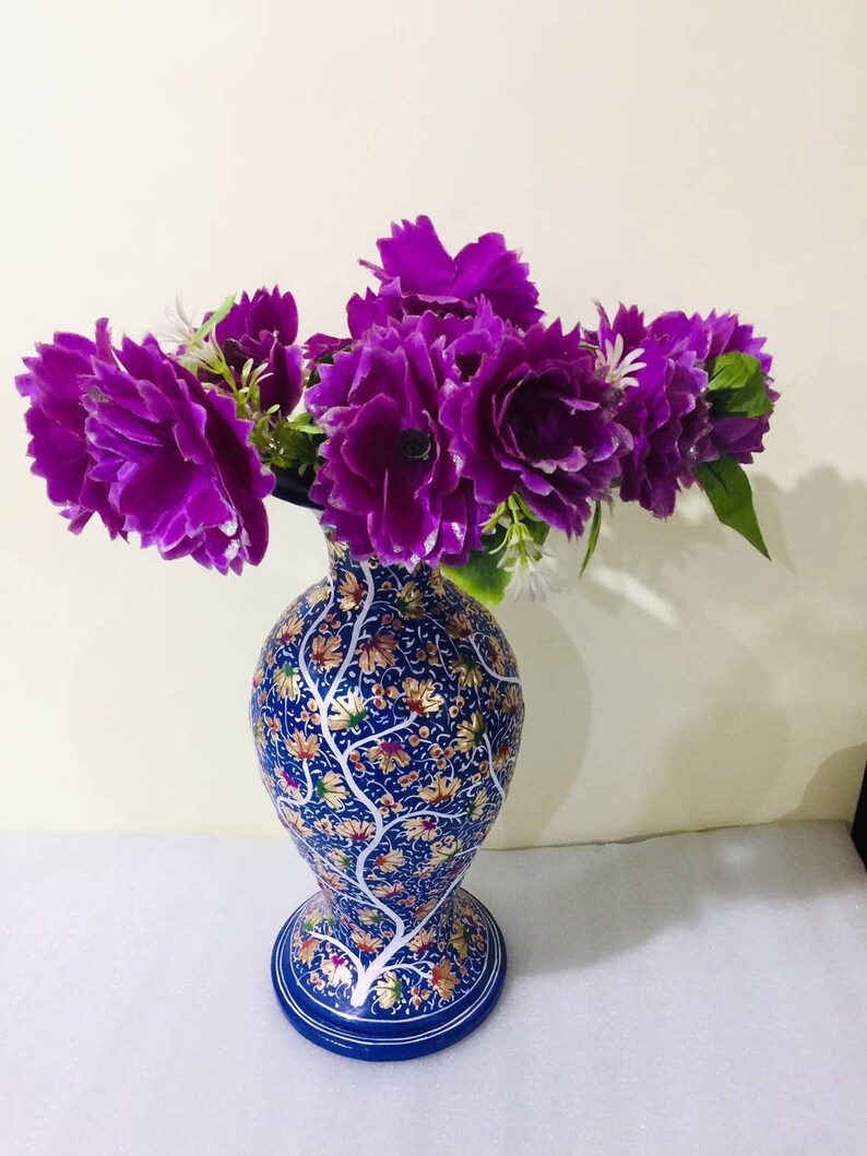 Hand Painted Brass Vase,36 cm,antique flower vase from 1970/'s,Kashmir paper mache,Paper Mache Flower Vase,Brass flower vase from India