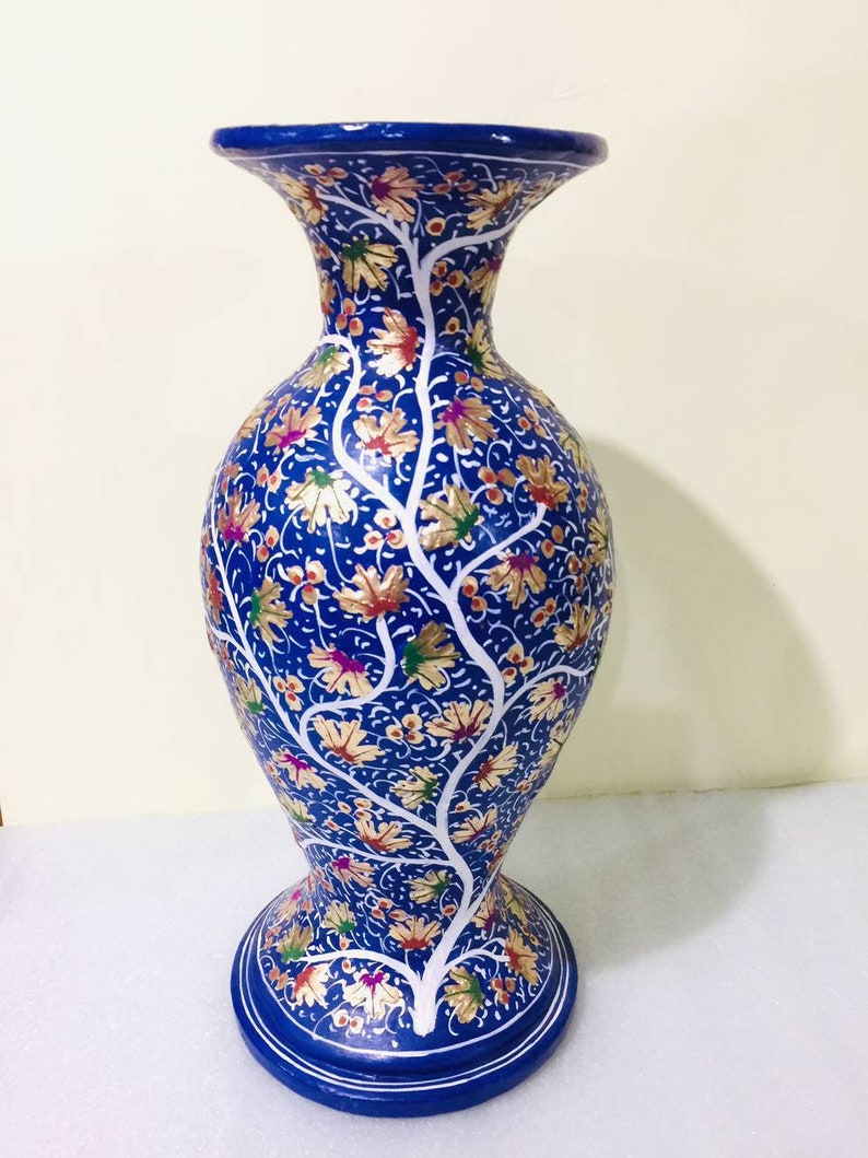 Hand Painted Brass Vase,36 cm,antique flower vase from 1970/'s,Kashmir paper mache,Paper Mache Flower Vase,Brass flower vase from India