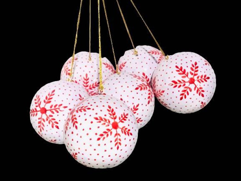 Paper Mache Christmas Balls Hand Painted Christmas Ornaments Etsy