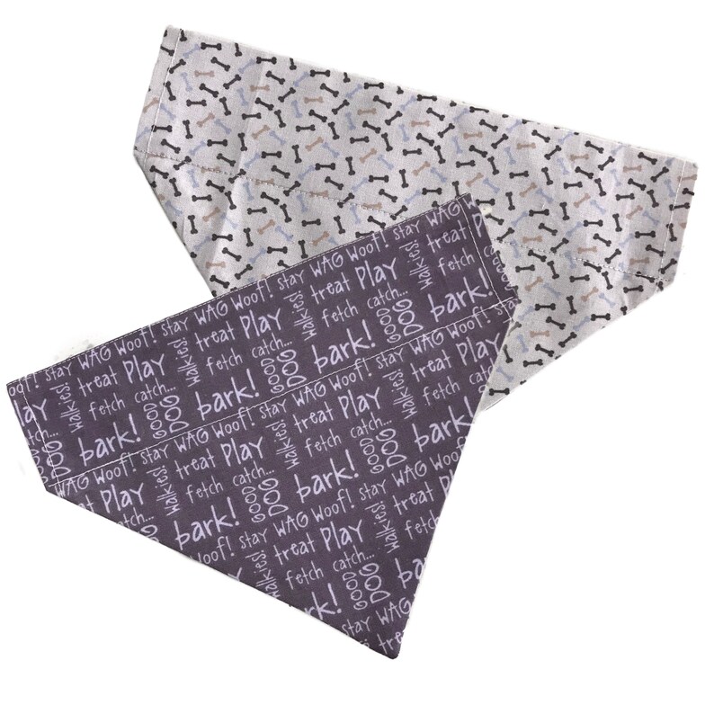 reversible purple writing and bones 100/% cotton pet bandana Bark 2 Me