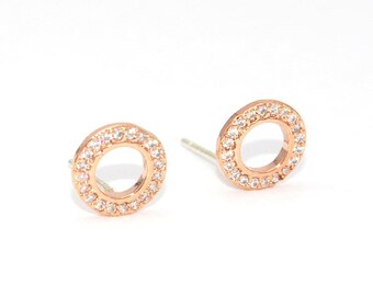 Rose Gold Ohrringe, Diamant-Ohrringe, Sterling Silber Ohrringe, Kreis Ohrringe, minimalistische Ohrringe,