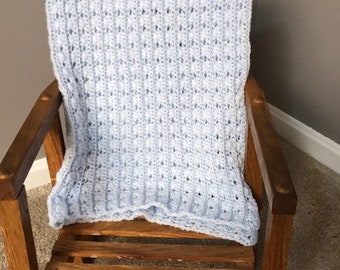 Baby Blanket - Hand Crocheted - Light Blue