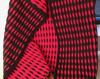 Lap Blanket - Hand Crocheted - Red and Black Stripes