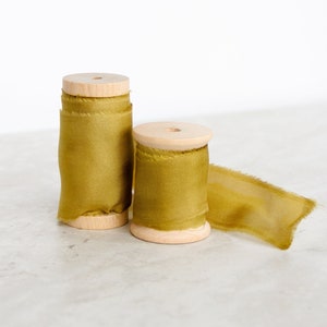 Gold pflanzengefärbtes Seidenband - Chiffon & Habotai Seide in 1"Breite oder 2" Breite - Umweltfreundliche Hochzeitsdekoration - Geschenkverpackung