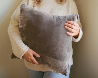 Charcoal Velvet Pillow, Naturally Dyed Velvet Pillow, Gray Velvet Throw Pillow