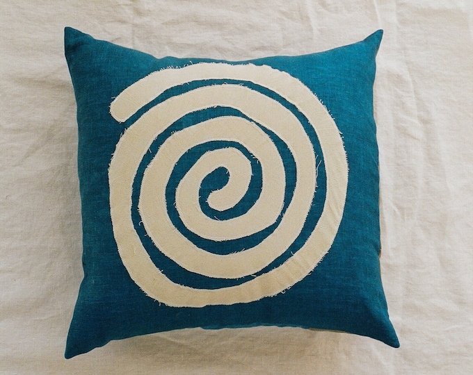 Indigo linen swirl pillow cover, linen pillow sham, zero waste home, hand dyed pillow, organic cotton pillow, geometic pillow