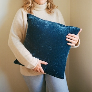 Blue Velvet Pillow, Naturally Dyed Silk Velvet Indigo Pillow, Throw Pillow Cover