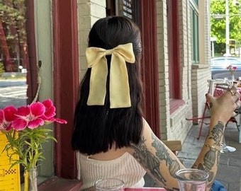 Yellow Silk Bow, Classic Hair Bow, Coquette, Balletcore, Butter Yellow, Romancecore