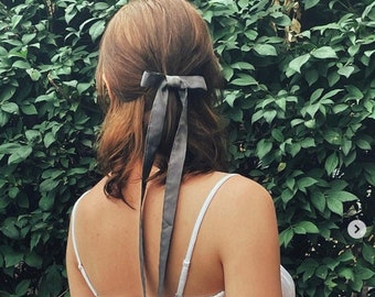 Grey Mini Silk Hair Bow, Charcoal Classic Hair Bow, Coquette, Balletcore, Hair Ribbon Clip, Romancecore