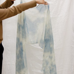 wool gauze scarf, bridal shawl, lightweight scarf, naturally dyed scarf, indigo scarf, wedding pashmina, bridesmaid shawl image 1