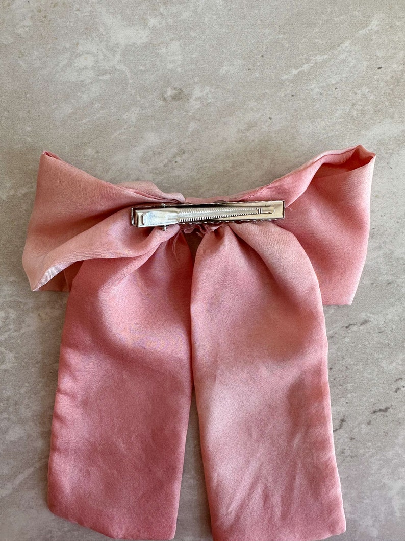 Pink Silk Hair Bow, Classic Hair Bow, Coquette, Balletcore, Hair Ribbon Clip, Romancecore zdjęcie 8