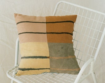 striped linen pillow, plant dyed sham, color block pillow cover, zero waste home decor, hand painted pillow, naturally dyed