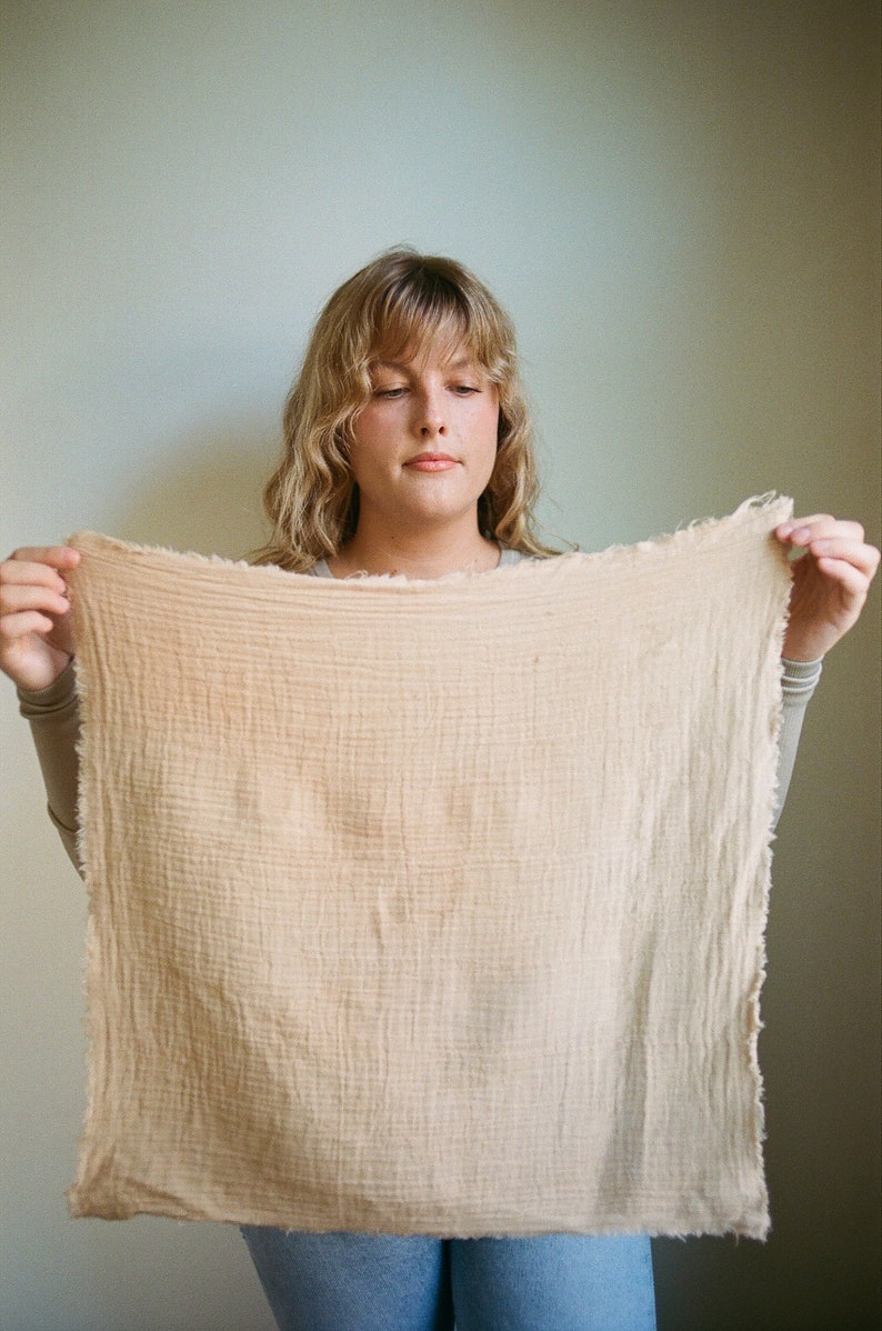 Sand Cotton Bandana, Beige Organic Cotton Headband, Cream Naturally Dyed Square Scarf zdjęcie 3