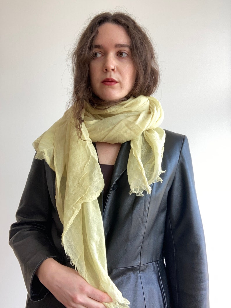Wool Gauze Scarf Naturally Dyed Sustainable Lightweight Wool SAMPLE SALE Chartreuse