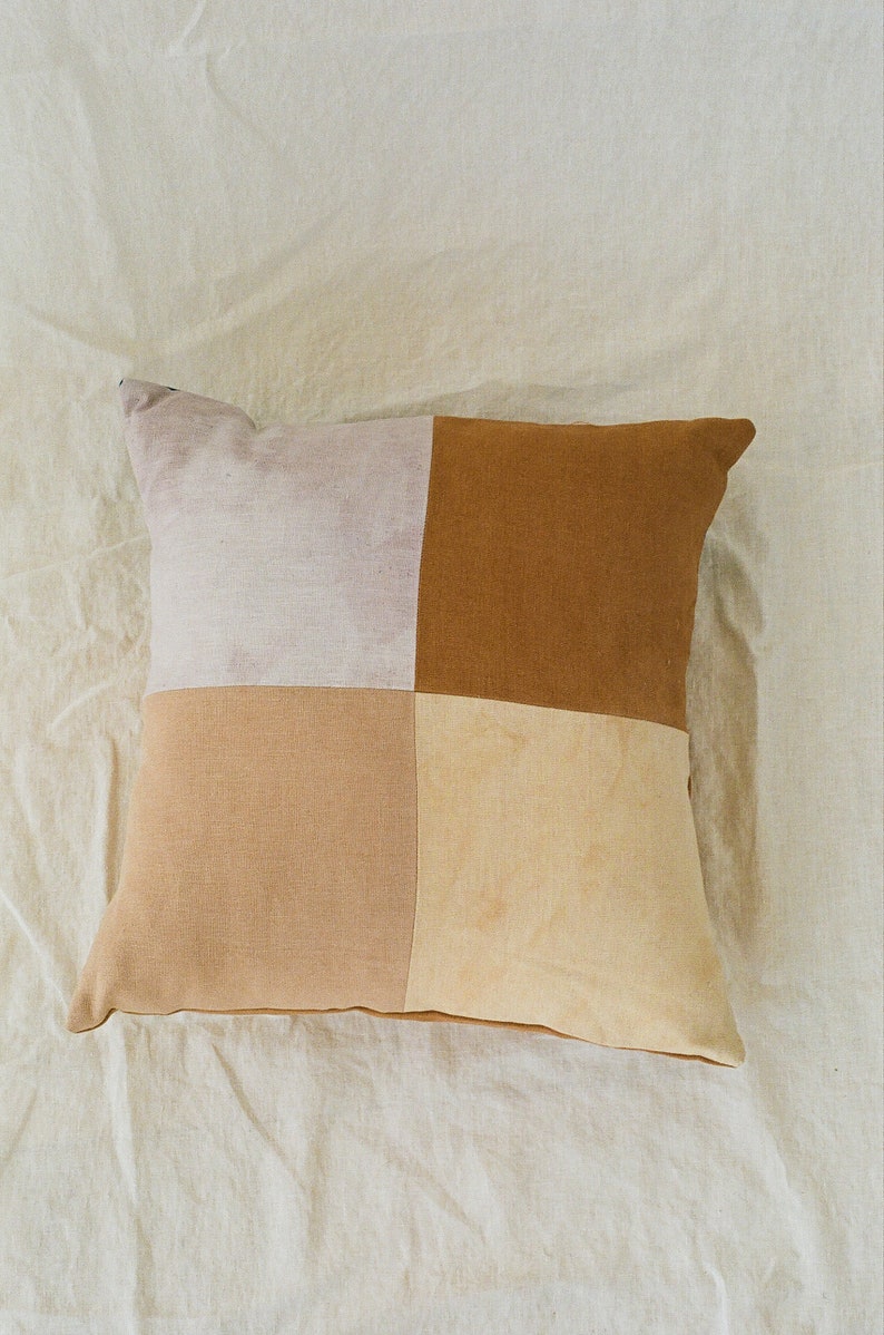 patchwork linen pillow cover, color block pillow, linen pillow sham, organic cotton pillow, hand dyed pillow, geometric pillow, zero waste image 3