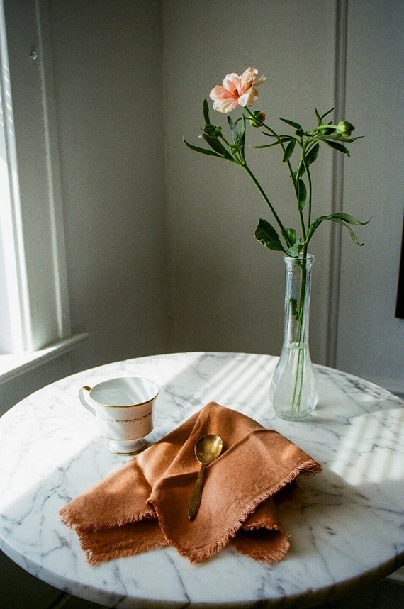 Set of 12 Art Deco Edge Linen Cotton Cloth Table Napkin Rose Mauve 17 inch 