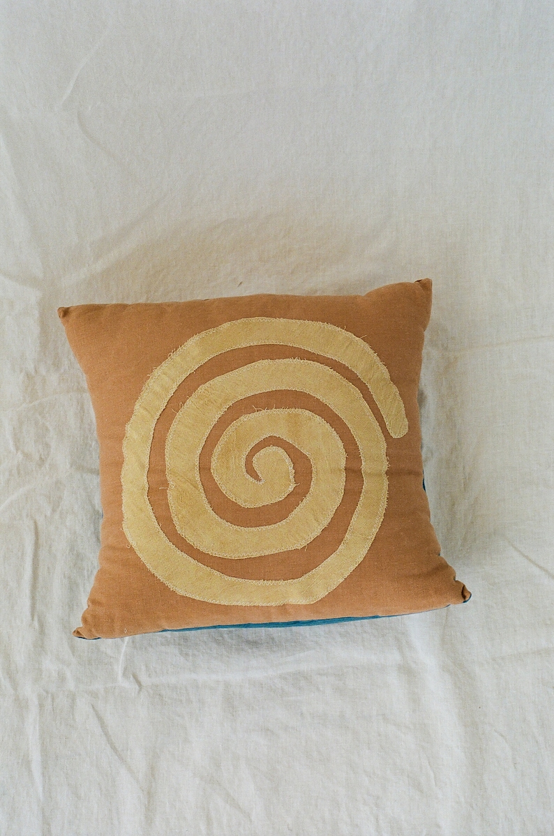 linen swirl pillow cover, cute boho decor, hand dyed pillow, organic cotton pillow, geometic pillow, indie room decor, zero waste home image 2