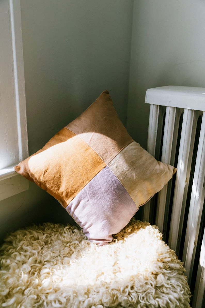 patchwork linen pillow cover, color block pillow, linen pillow sham, organic cotton pillow, hand dyed pillow, geometric pillow, zero waste image 5