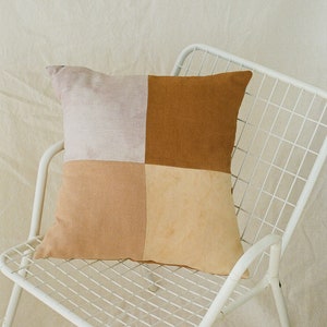 patchwork linen pillow cover, color block pillow, linen pillow sham, organic cotton pillow, hand dyed pillow, geometric pillow, zero waste image 1