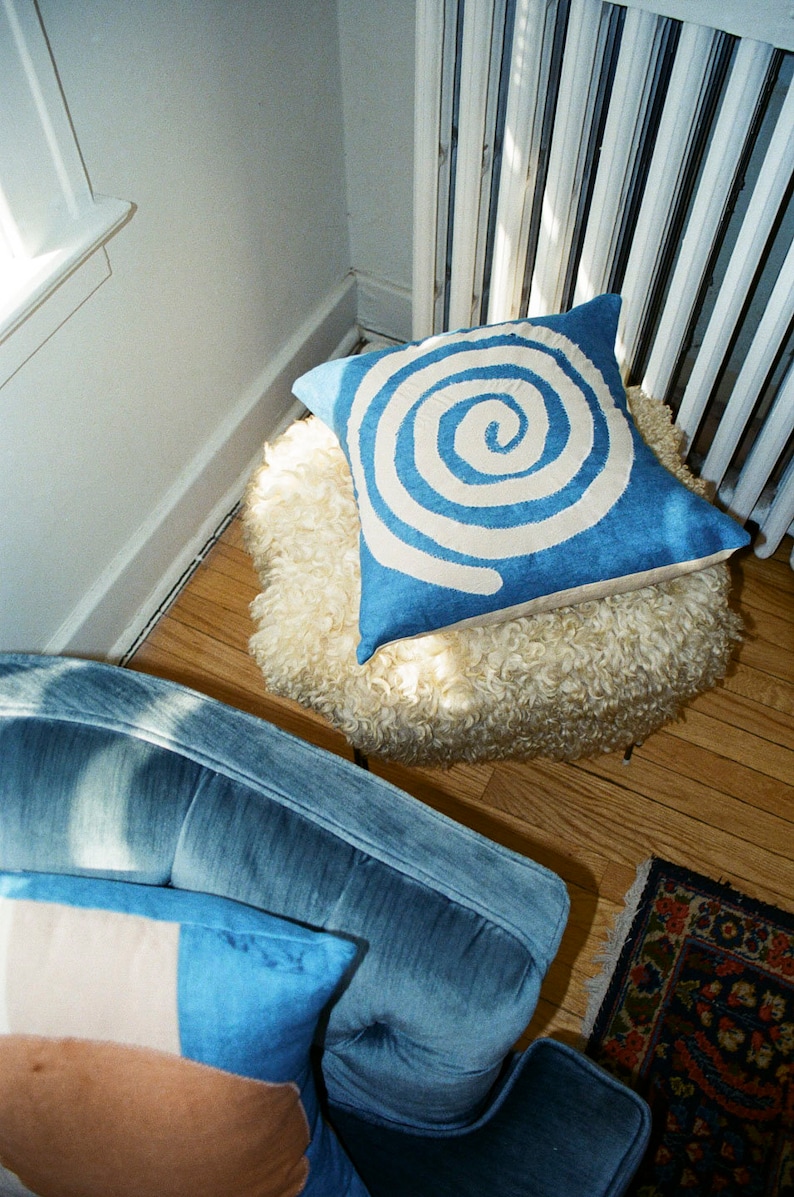 Indigo linen swirl pillow cover, linen pillow sham, zero waste home, hand dyed pillow, organic cotton pillow, geometic pillow image 5