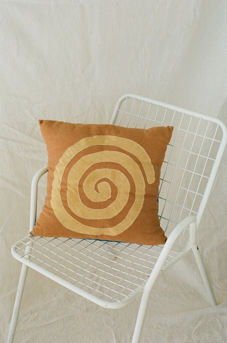 linen swirl pillow cover, cute boho decor, hand dyed pillow, organic cotton pillow, geometic pillow, indie room decor, zero waste home image 1