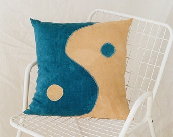 yin yang linen pillow cover, color block pillow, linen pillow sham, organic cotton pillow, fun geometric pillow, hand dyed pillow