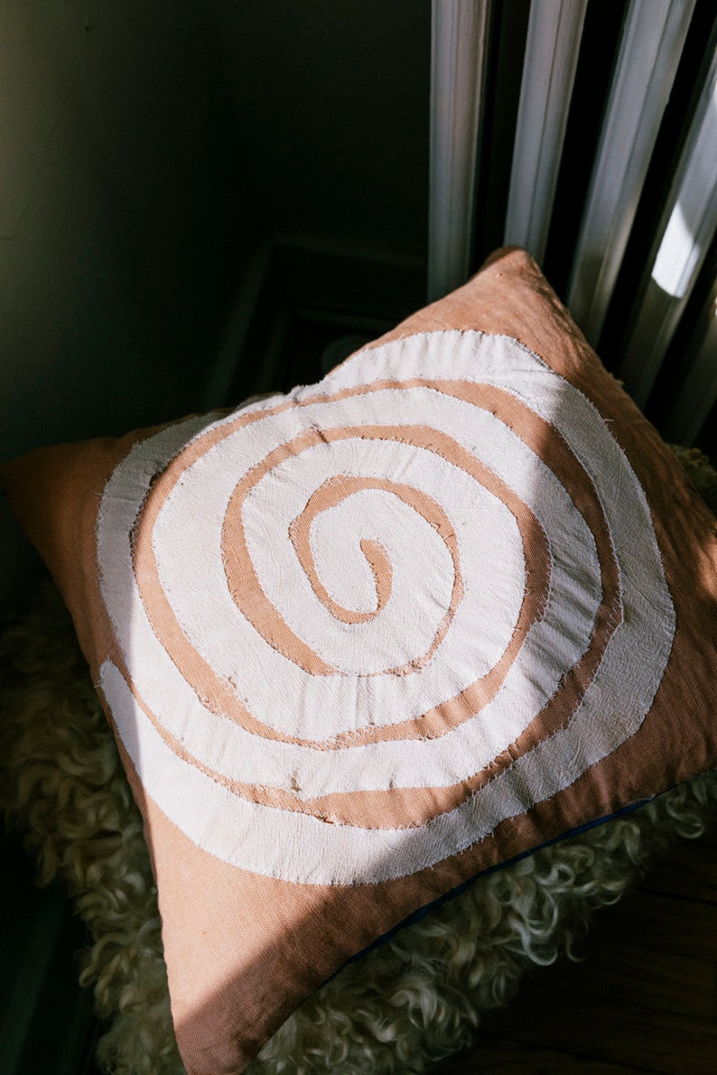 linen swirl pillow cover, cute boho decor, hand dyed pillow, organic cotton pillow, geometic pillow, indie room decor, zero waste home image 5