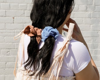 Indigo Cotton Scrunchie, Naturally Dyed Cotton Scrunchy, Blue Handmade Hair Tie