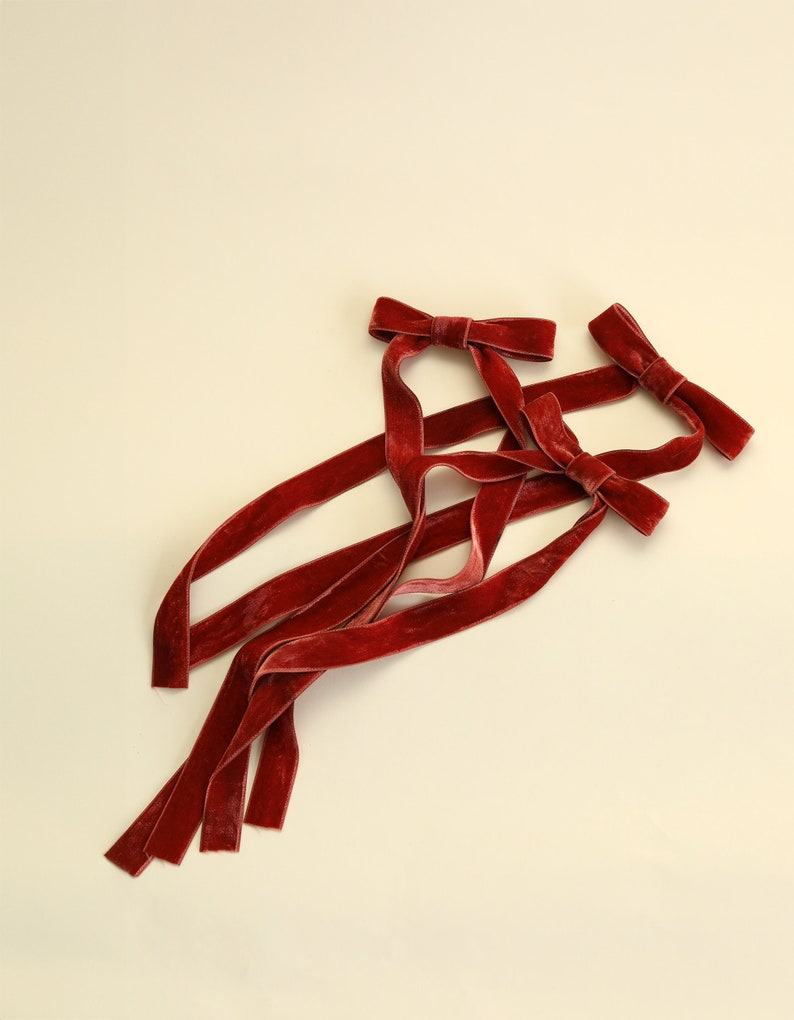 Cranberry Velvet Bow, Naturally Dyed Velvet Hair Bow Clip, Holiday Hair Tie, Coquette image 6