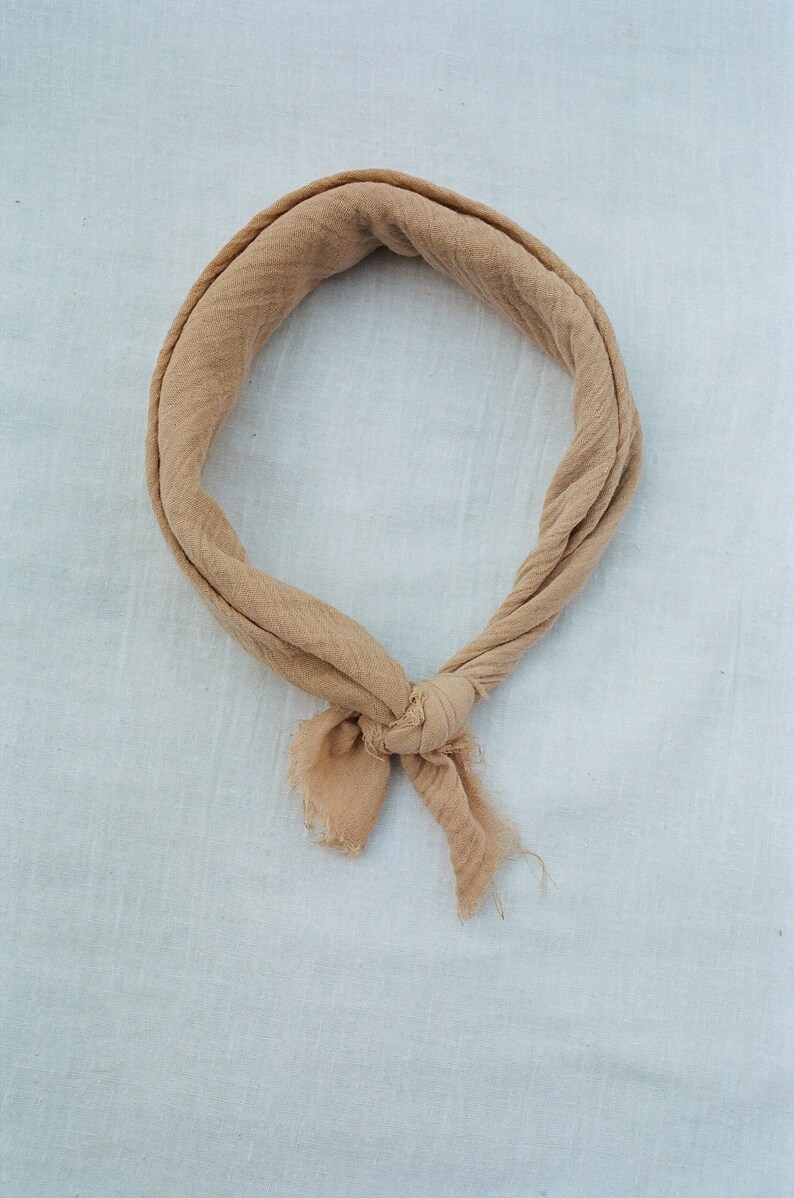 Sand Cotton Bandana, Beige Organic Cotton Headband, Cream Naturally Dyed Square Scarf zdjęcie 2