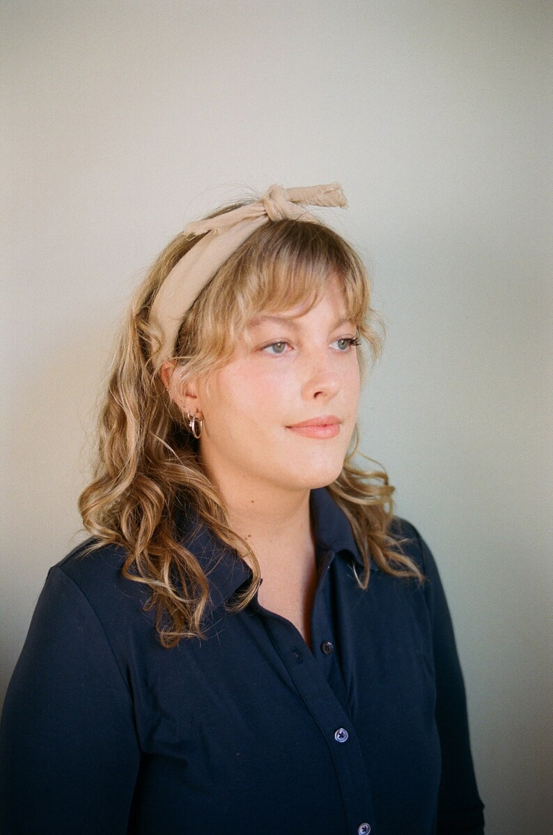 Sand Cotton Bandana, Beige Organic Cotton Headband, Cream Naturally Dyed Square Scarf image 1