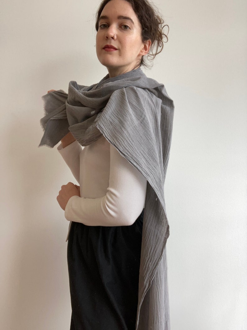 Cotton Gauze Scarf, Naturally Dyed SAMPLE SALE Charcoal