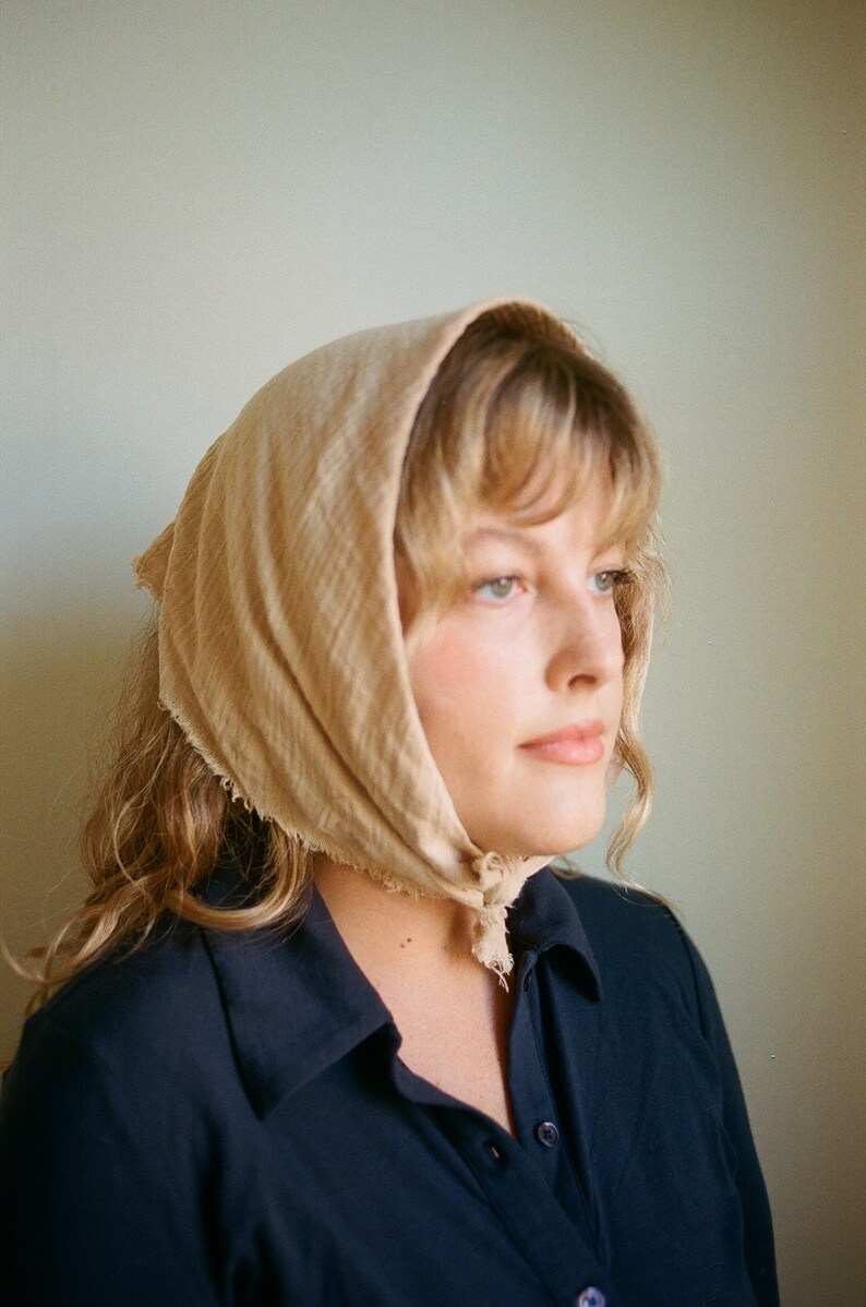 Sand Cotton Bandana, Beige Organic Cotton Headband, Cream Naturally Dyed Square Scarf image 4