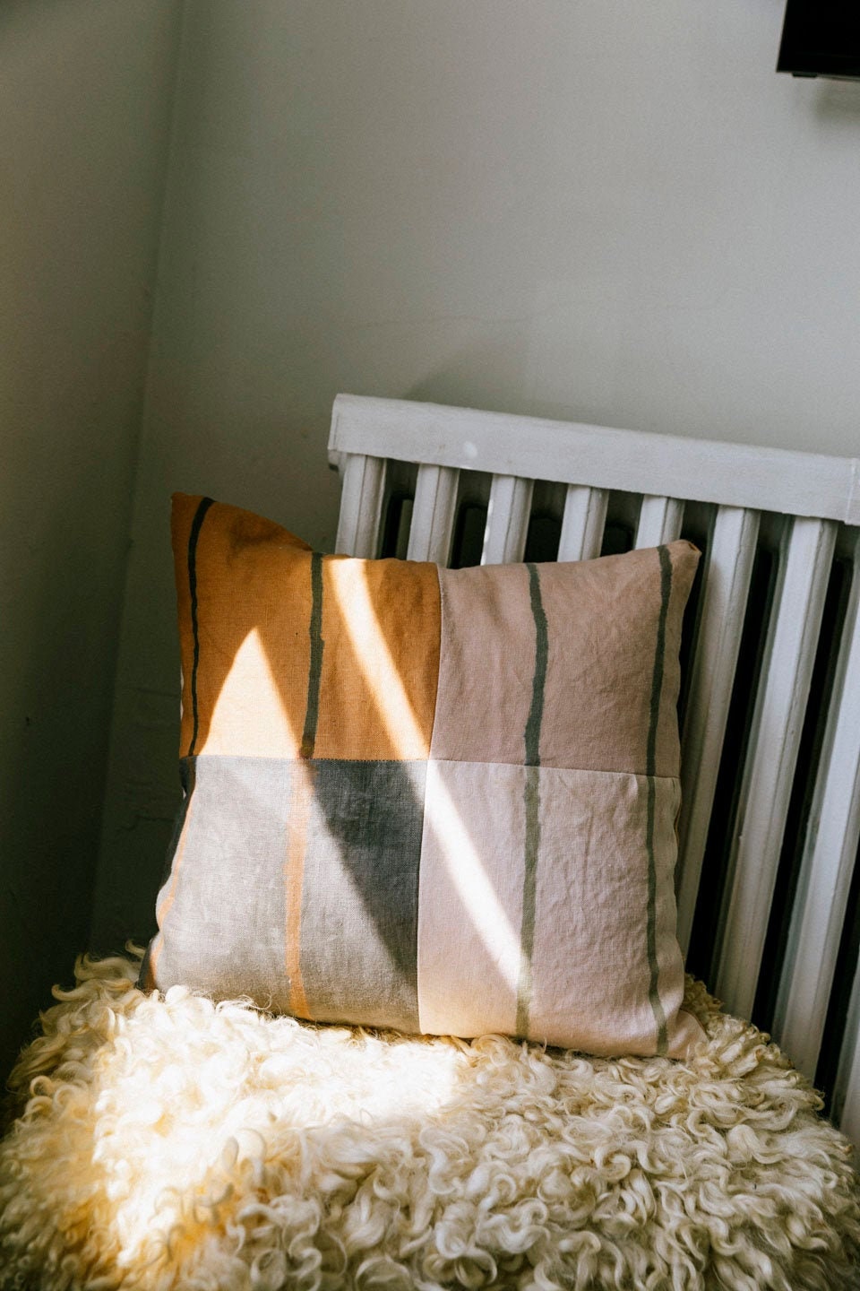 Oreiller en Lin Rayé, Simulacre Teint Aux Plantes, Housse d'oreiller Bloc de Couleur, Décoration Int