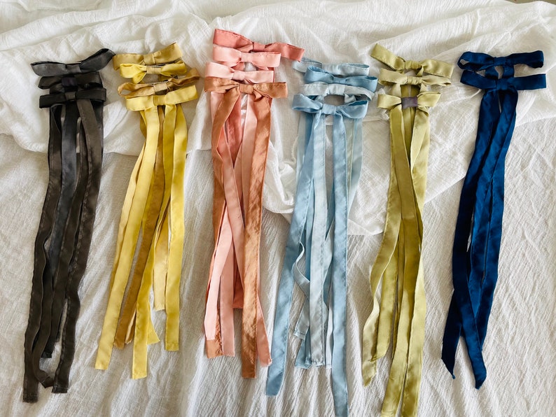 Small Silk Hair Bow, Naturally Dyed, Bow Clip SAMPLE SALE image 1