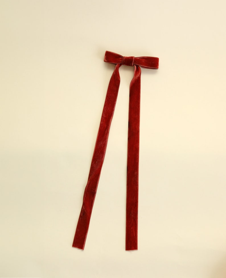 Cranberry Velvet Bow, Naturally Dyed Velvet Hair Bow Clip, Holiday Hair Tie, Coquette image 7