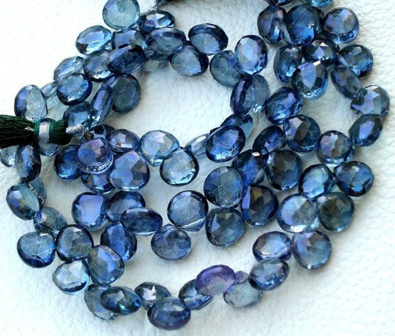 7 inches Long 8-10 mm size PARAIBA BLUE Quartz Faceted Heart Shaped Briolettes