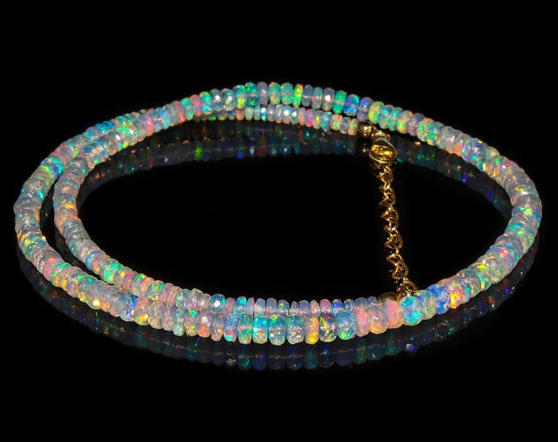 Ethiopian Opal Birthstone Beaded Necklace Birthday October Ethiopian Opal for Women Girlfriend Anniversary Mother Gift for Her